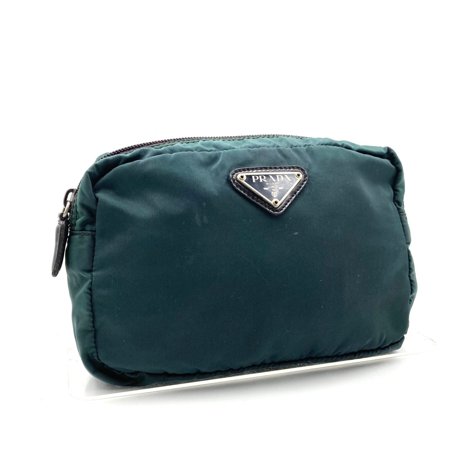 美品 PRADA プラダ ポーチ 三角プレート テスート 白タグ ブラック PRADA プラダ ポーチ テスートナイロン 三角ロゴ ブラック 黒