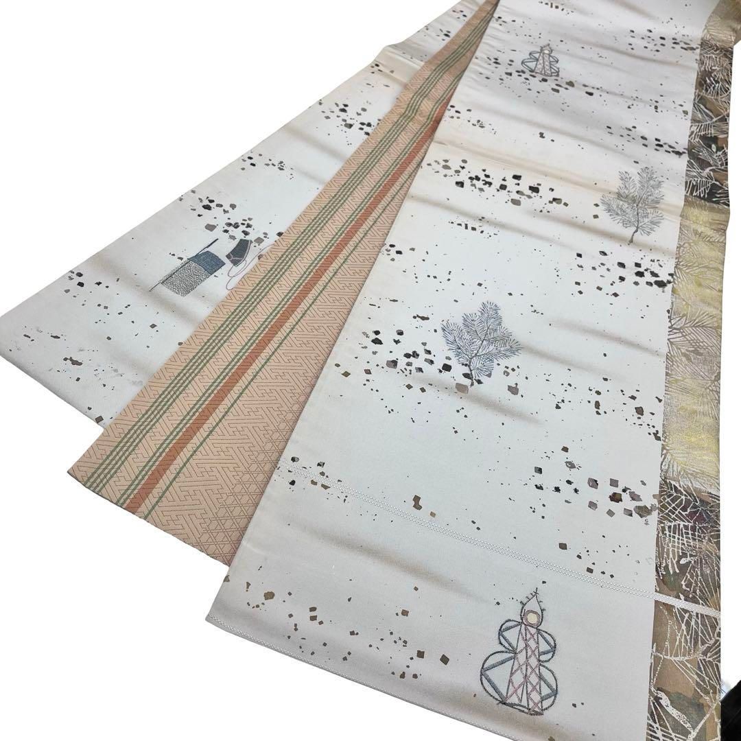 袋帯 珍柄 翁 暈し模様 金銀彩 金糸 象牙色O-4222 - メルカリ 