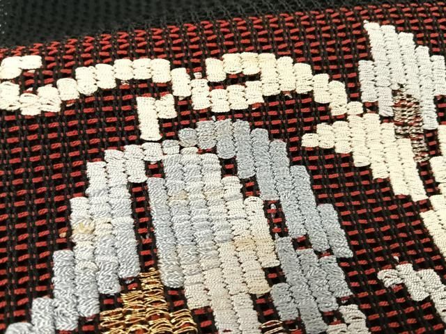 平和屋着物＊夏物 八寸名古屋帯 刺繍 花唐草文 黒地 金銀糸 正絹