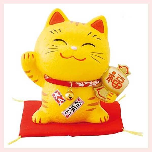 幸せ招き猫　とら　ちりめん貯金箱（小）　SN-027　※陶器，まねき猫，開運招福，縁起物，和，民芸品，工芸品，日本，雑貨，レトロモダン，かわいい，可愛い，キャット，ねこ，置物，フ