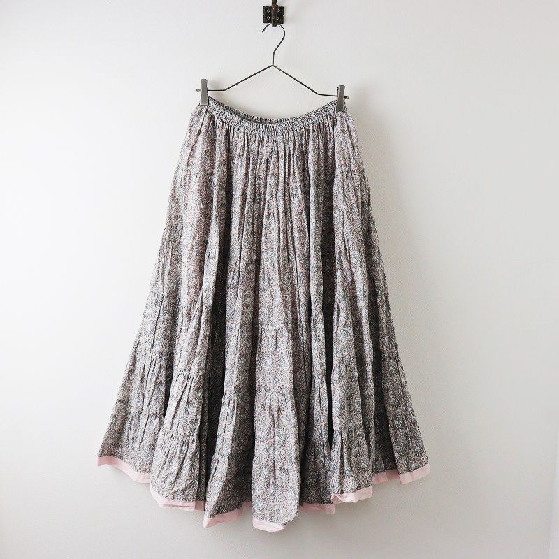 美品 マリハ MARIHA コットン ペイズリー プリント ギャザー  