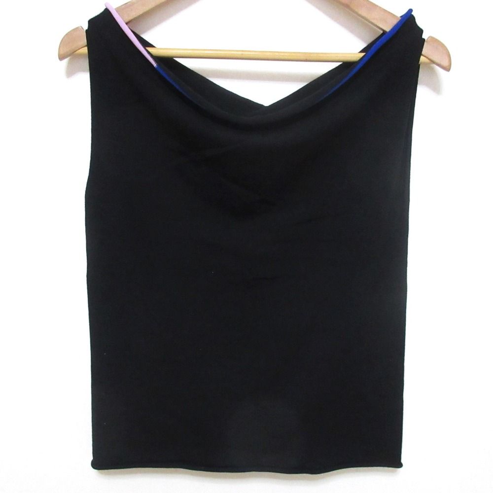 ISSEY MIYAKE IKKO TANAKA イッセイミヤケ パイピング ノースリーブカットソー タンクトップ 3 ブラック レディース 古着