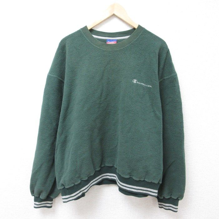 XL/古着 チャンピオン Champion 長袖 ブランド トップス メンズ 00s ワンポイントロゴ 表起毛 大きいサイズ クルーネック 緑 グリーン spe 