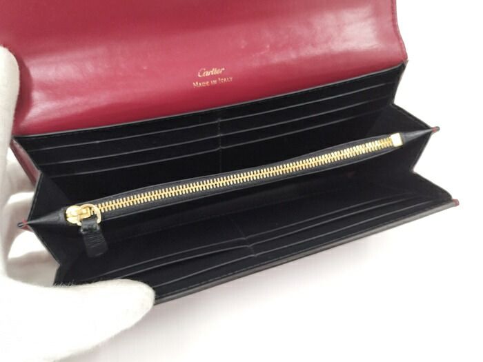 Cartier ドゥーブルC ドゥ カルティエ 長財布 フラップ レザー レッド
