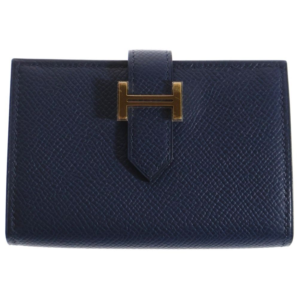 HERMES エルメス ベアン ミニ ブルーインディゴ エプソン カードケース ウォレット コインケース 財布 ゴールド金具 レザー W刻印