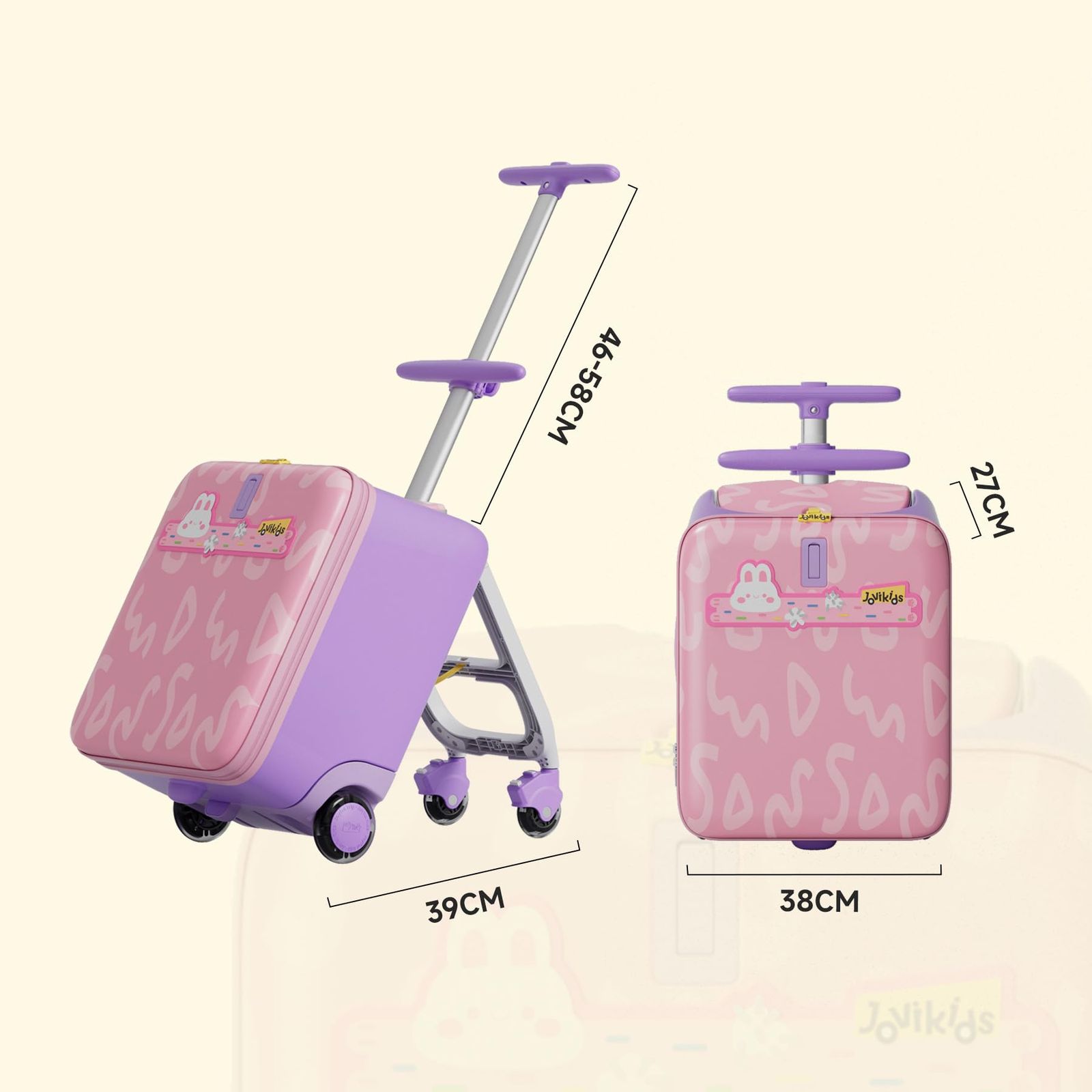 Jovikids 乗れるキャリーケース 子供 32L多機能子供 スーツケース フロントオープン 折りたたみ式でベビーカーに分解して使用することができます 旅行 遠足 帰省 ピンク