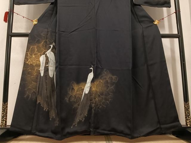 平和屋着物○訪問着 孔雀文 黒地 金彩 正絹 逸品 AABC4495ph 平和屋着物