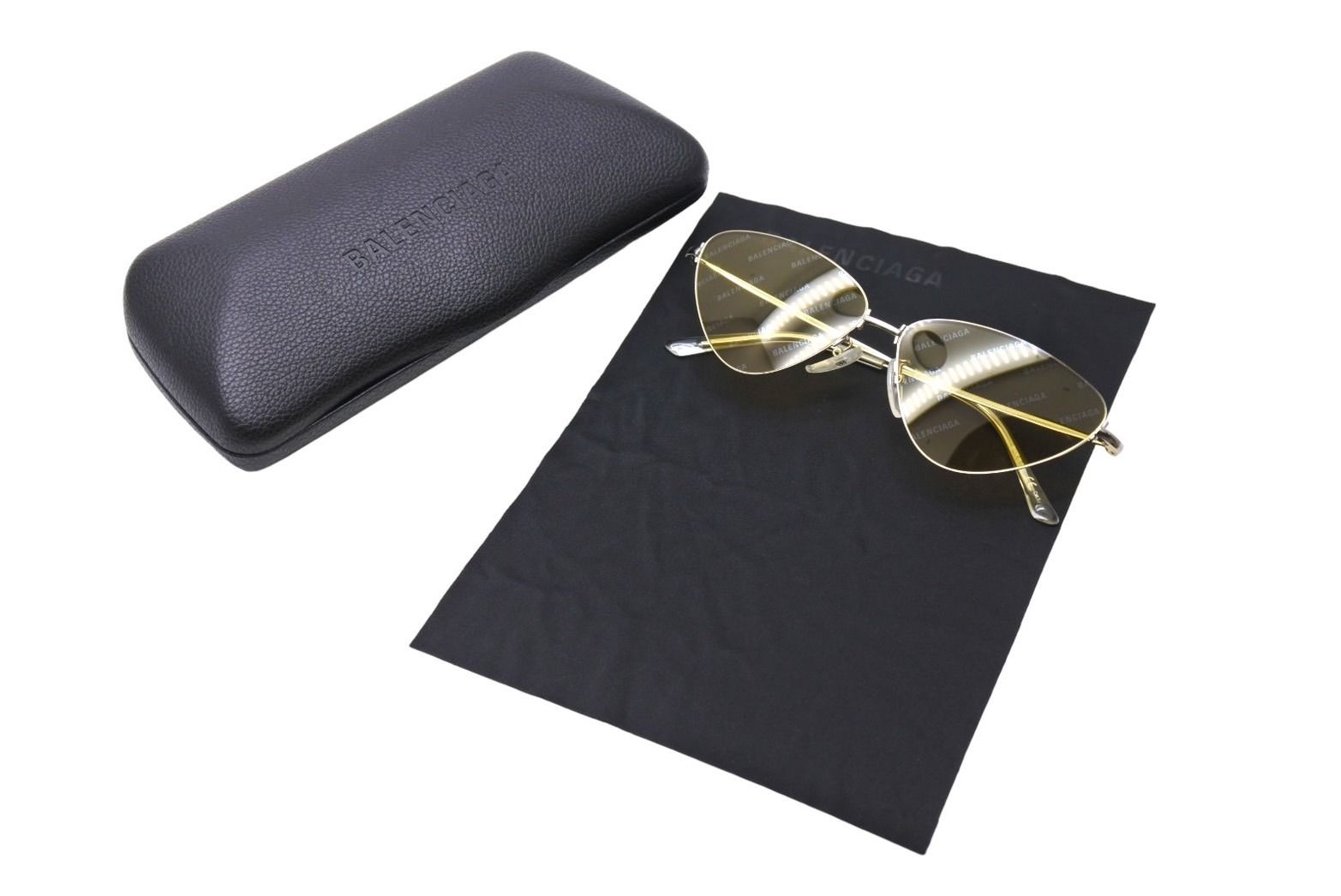 極美品 BALENCIAGA バレンシアガ サングラス カラーレンズ BB0015S 007 サイズ6112-145 シルバー金具 イエロー 中古 66389