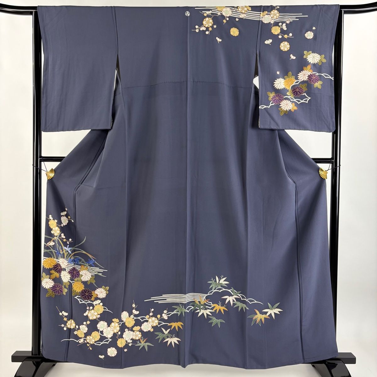 単衣 訪問着フルセット 着物 正絹 枝花模様 落款 グレー 紫 G12 【公式通販】 訪問着 落款あり 灰紫 正絹