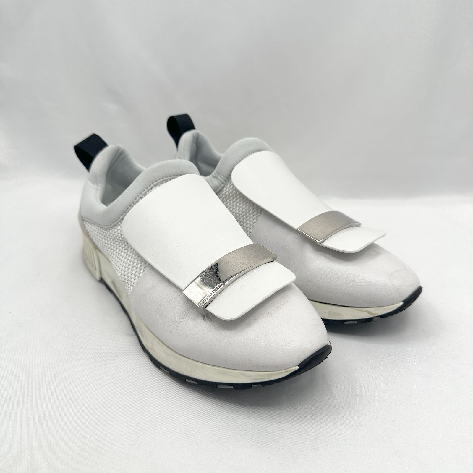 美品✨セルジオロッシ　ラメ×エナメル×レザー　スニーカー　シルバー×白　38 美品✨セルジオロッシ ラメ×エナメル×レザー スニーカー シルバー×白