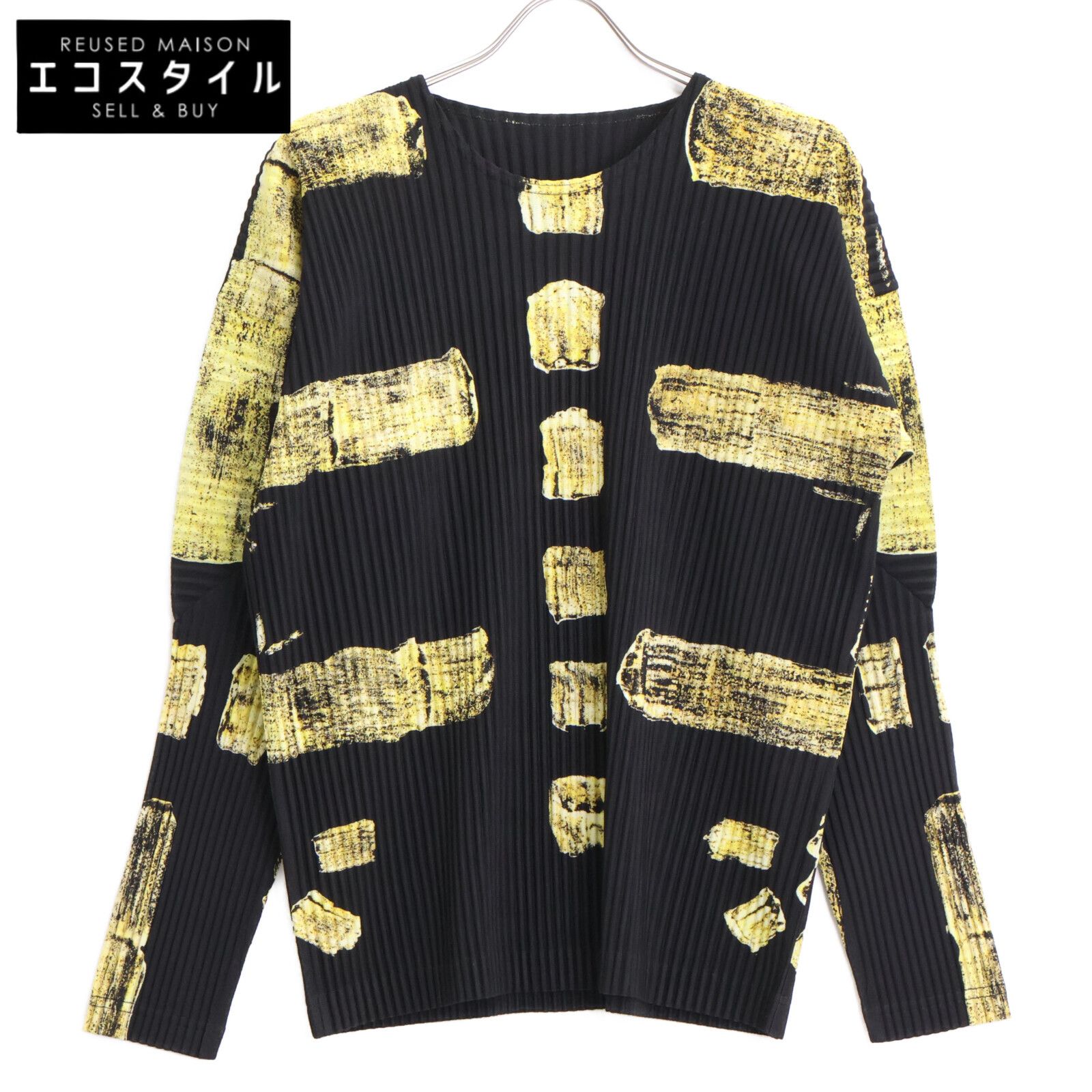 HOMME PLISSE ISSEY MIYAKE オムプリッセ イッセイミヤケ ﾌﾞﾗｯｸ|ｲｴﾛｰ HP91JK158 ｸﾙｰﾈｯｸ ﾛﾝｸﾞｽﾘｰﾌﾞTｼｬﾂ 3