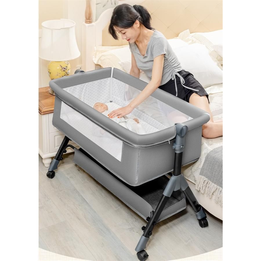 ベビーベッド 折りたたみ 添い寝 高さ調整3段階 マットレス付 収納バッグ 蚊帳付 揺りかご 看護板 オムツ交換台 持ち