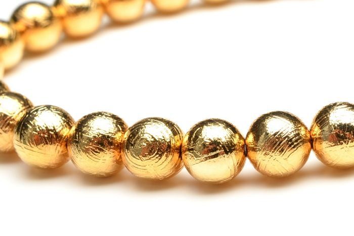 ギベオン隕石ブレスレット 6.3mm玉 金メッキ 鑑別書付き 30玉 ギベオン