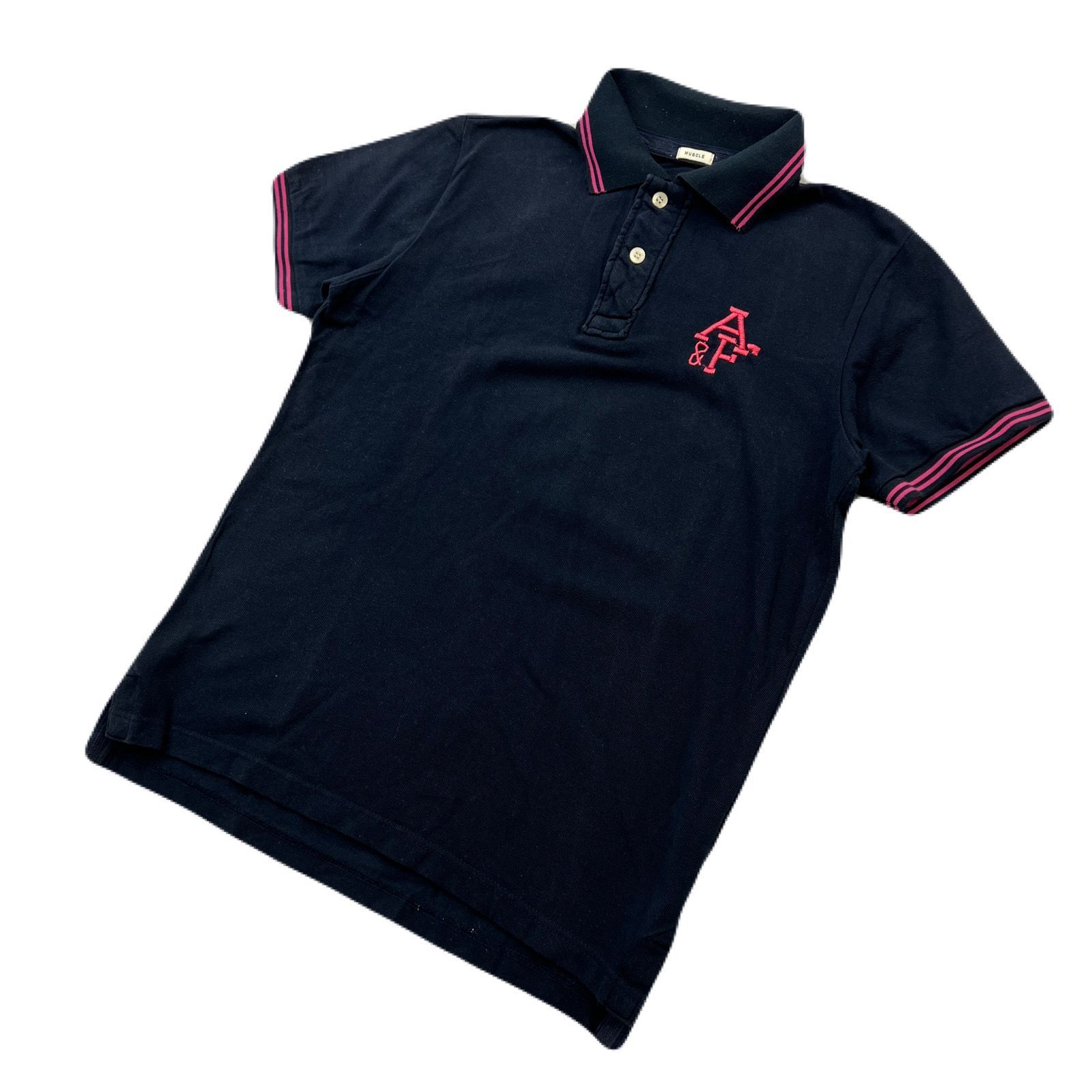 Abercrombie & Fitch ポロシャツ メンズ S ネイビー × ピンク 半袖 