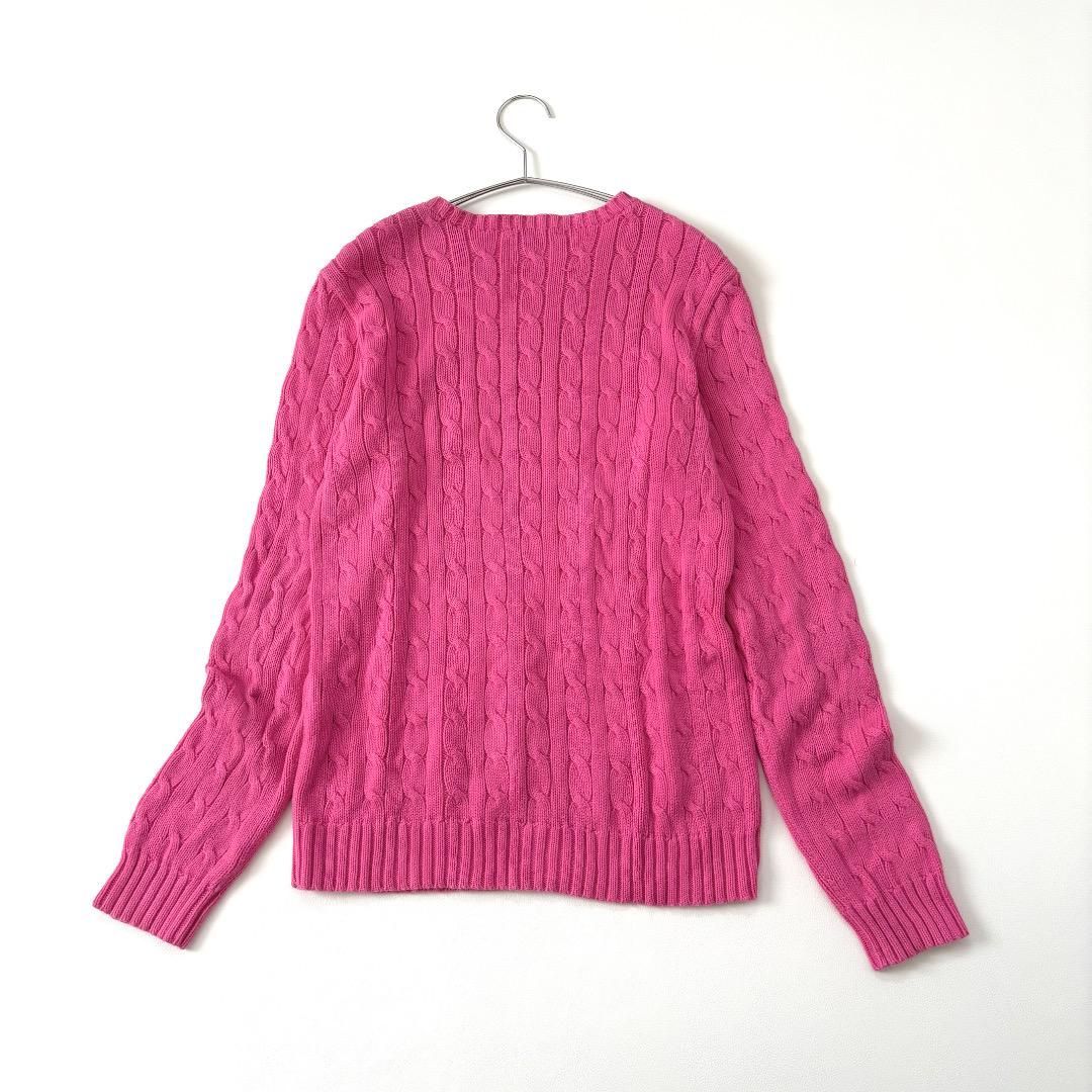 【美品】ポロラルフローレン　ケーブルニット　ポロシャツ　半袖 ロゴ　ポニー刺繍 ポロラルフローレン ケーブルニット 半袖 刺繍 グリーン M