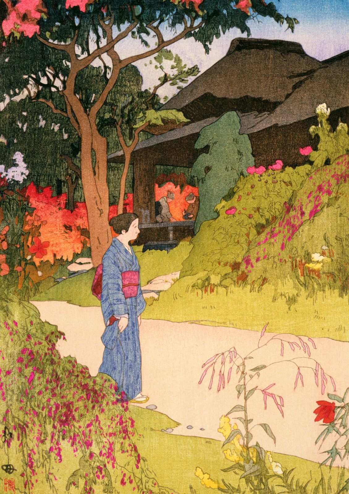 吉田　博、東京十二題　百花園の秋、希少な画集より、高級額装付、状態良好 吉田博_東京拾二題 百花園の秋 A3(297㎜×420㎜）アートポスター