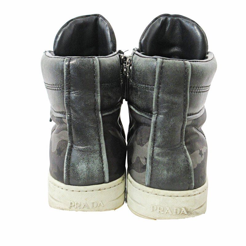 PRADA カモフラージュ ハイカットスニーカー プラダ PRADA スニーカー 迷彩 カモフラ柄 ハイカット レザー 38