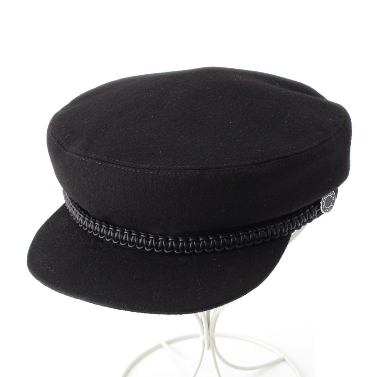 エルメス セリエ カシミヤ シルク シルバー金具 キャスケット ハット ブラック 57