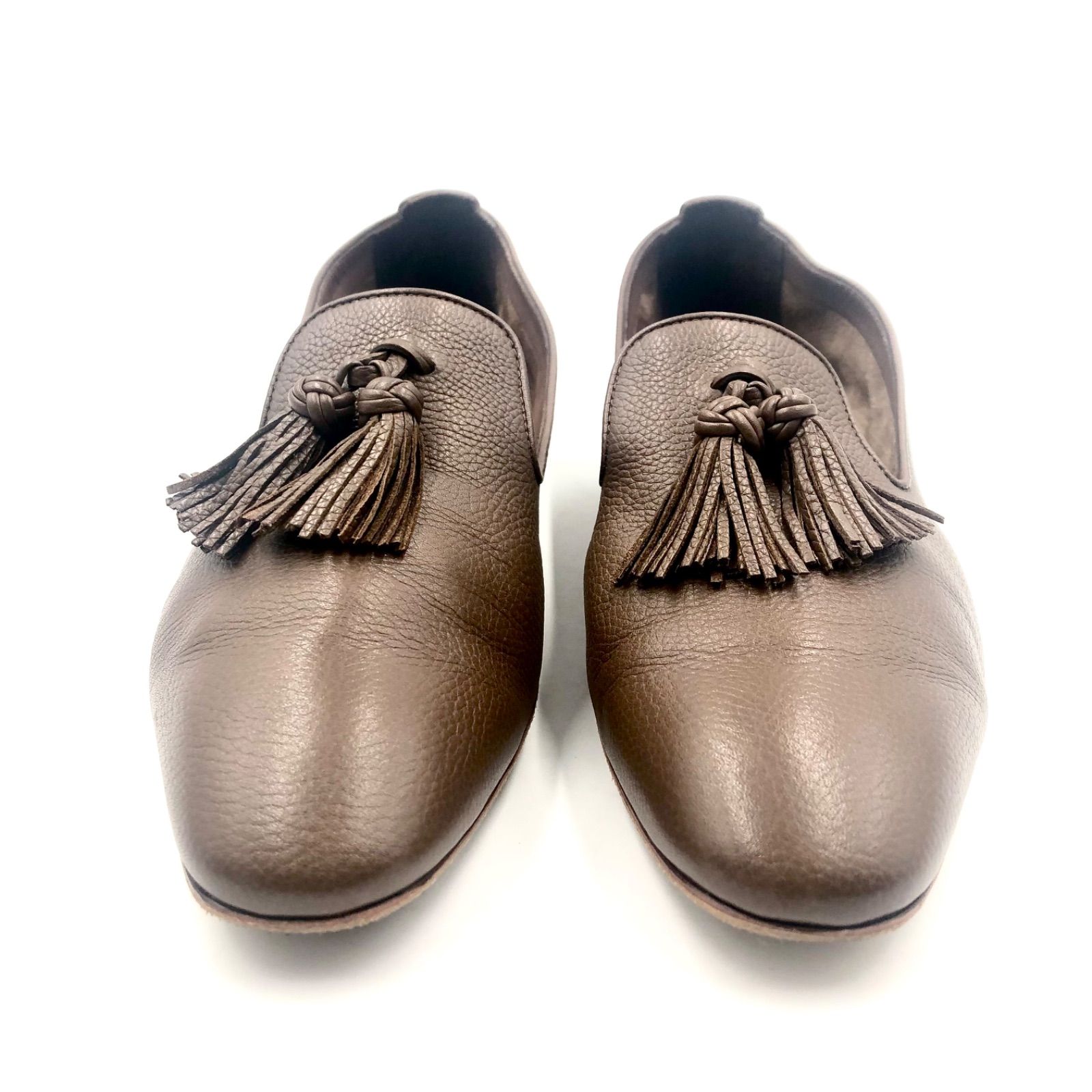 ★美品★ SANTONI レディース　タッセル本革ローファー　イタリア製37.5 □美品□Santoni サントーニ タッセルローファー レザー 本革 ブラウン