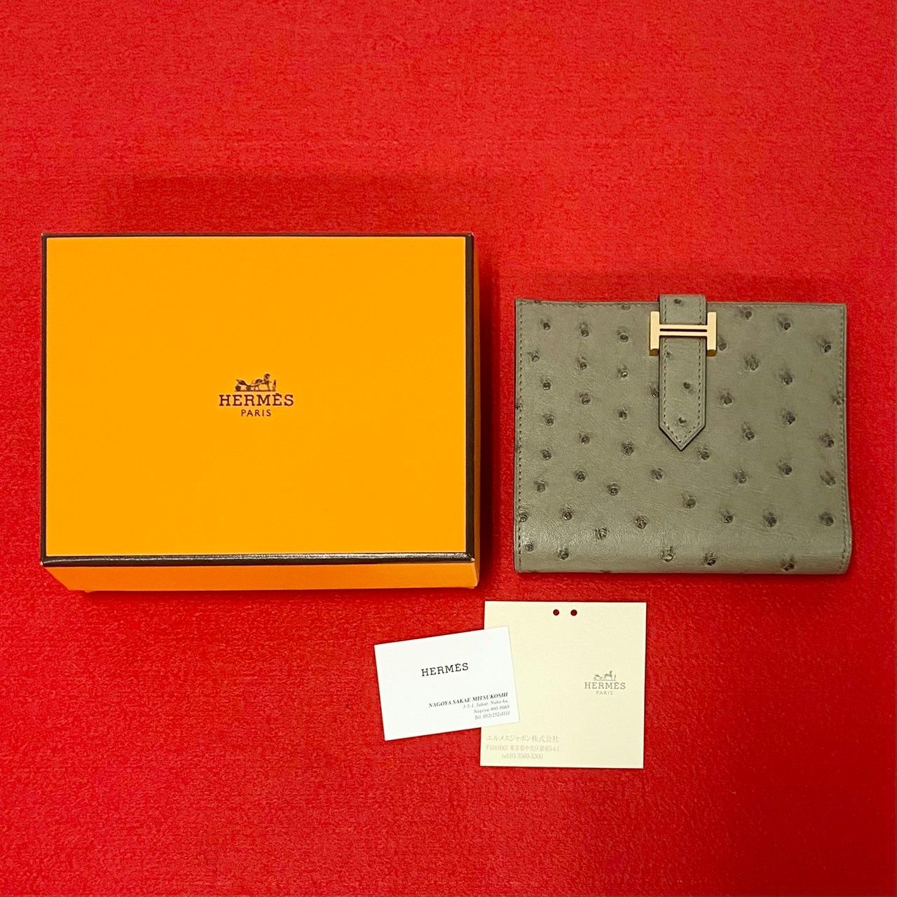 未使用保管品 箱付き D 刻印 HERMES エルメス ベアン コンパクト 