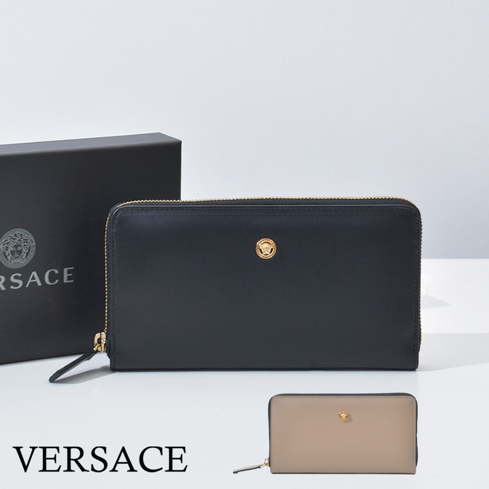 ヴェルサーチ 財布 本革 メデューサ メンズ レディース ブラック 黒 ベージュ ブランド ラウンドジップ VERSACE 長財布 ハイブランド  ワンポイント 1006265