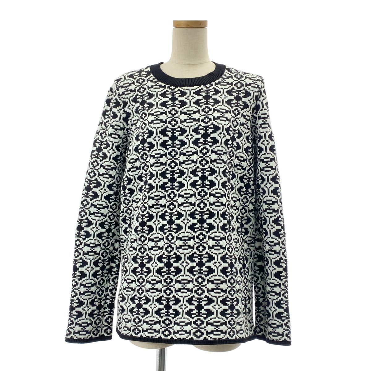 COMME des GARCONS | コムデギャルソン | 総柄 ジャガード バックオープン カットアウト ニット セーター | 裏地付き | ホワイト|ブラック | レディース