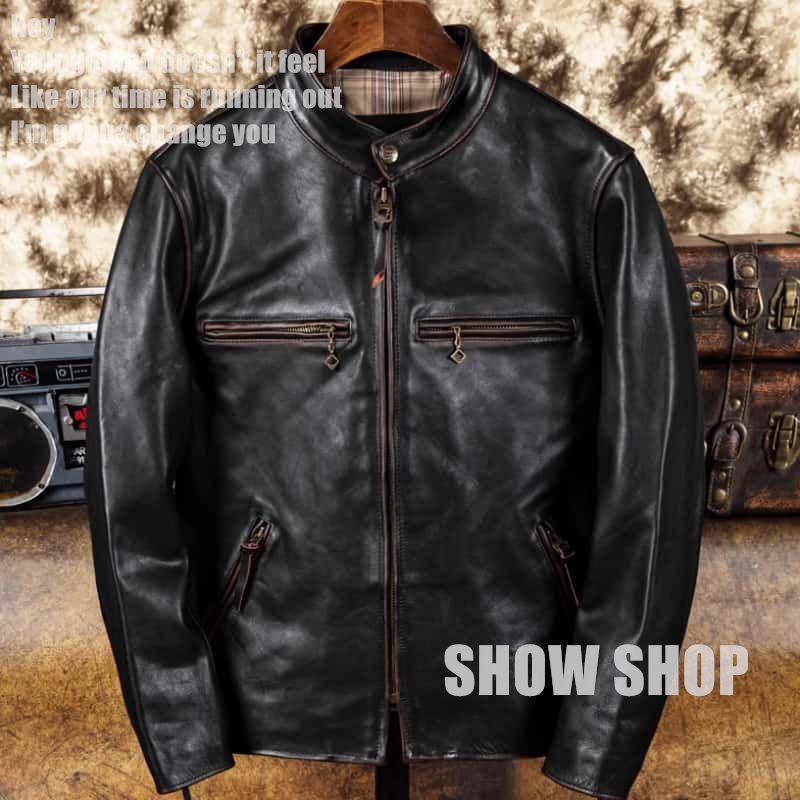 美品茶芯馬革ホースハイド もろく シンプルレザージャケット  