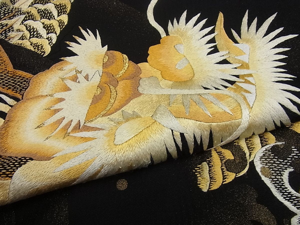 平和屋本店○極上 訪問着 総手刺繍 龍 黒地 金糸 逸品3s629 - メルカリ