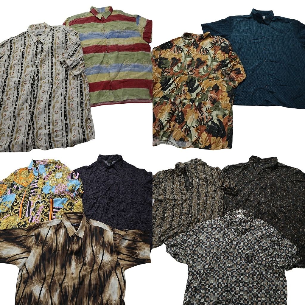 古着卸 総柄 半袖シャツ 10枚セット メンズ 2XL リーフ柄 マルチ 開襟シャツ ボックスシルエット 古着 NA3069