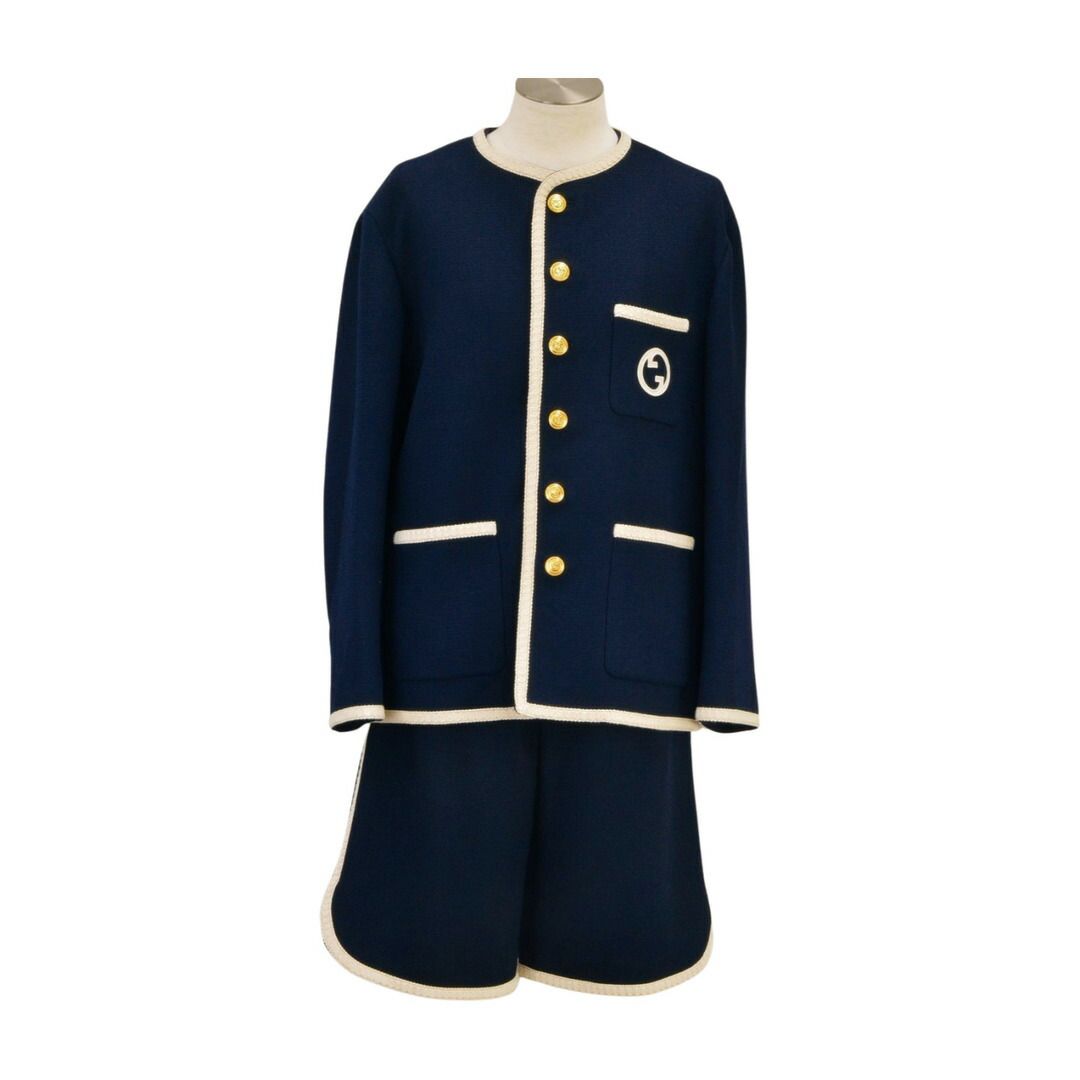 グッチ Gucci エンブロイダリー レトロ ツイード ノーカラージャケット