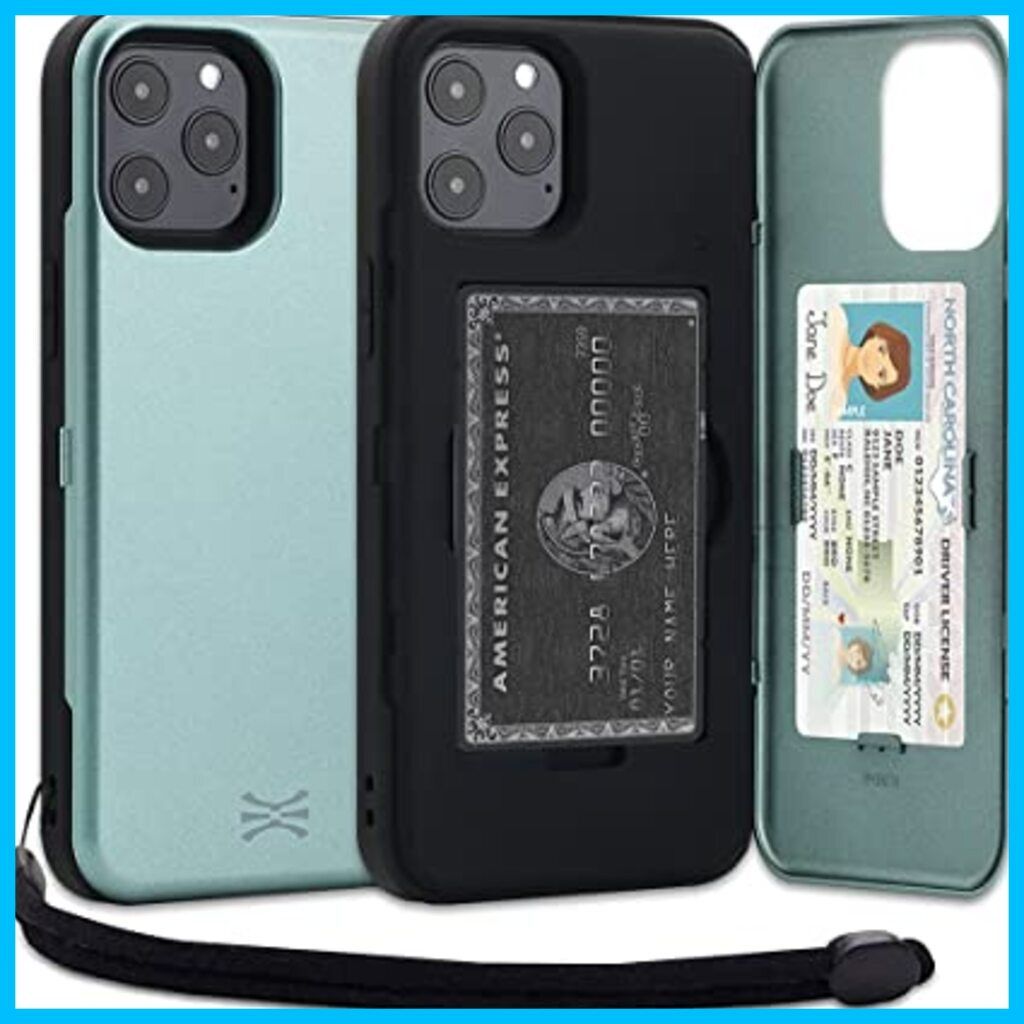 CX PRO iPhone 12 Pro Max ケース カード 収納背面 3枚 カード入れ カバ― (ストラップ, ミラー 含ま) アイフォン12  Pro Max 用 ミッドナイトグリーン 色: ミッドナイトグリーン
