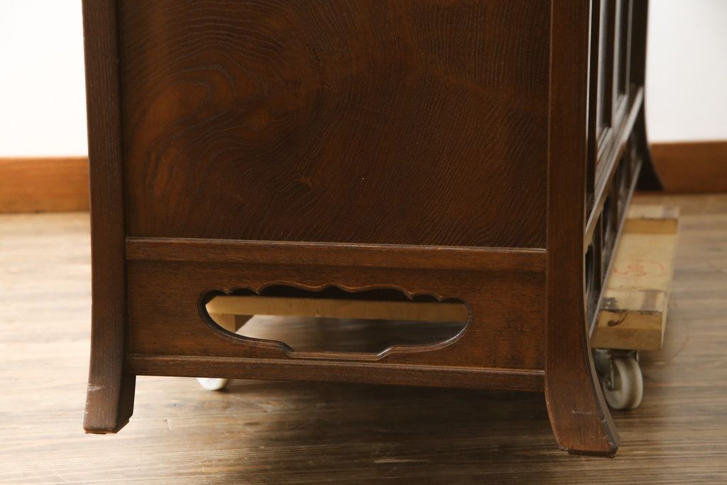 昭和レトロ 四国工芸 窓枠風ガラス扉 木製レコードラック キャビネット