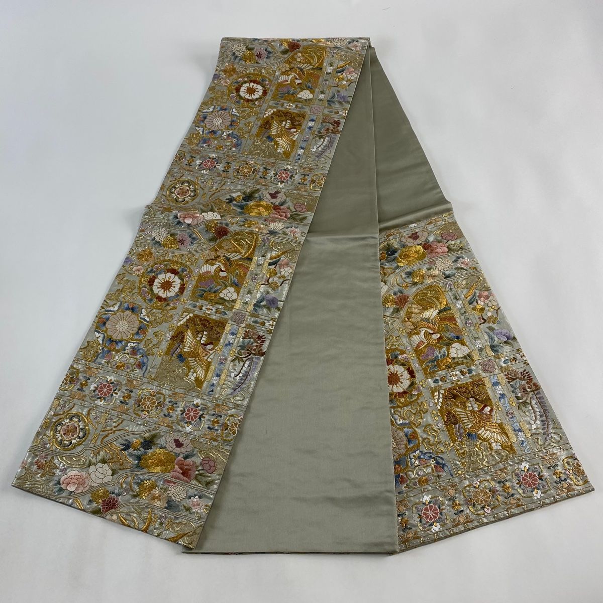 平和屋本店□最高級 龍村平蔵製 六通柄 本袋帯 有栖川鹿手 黒地 金銀糸