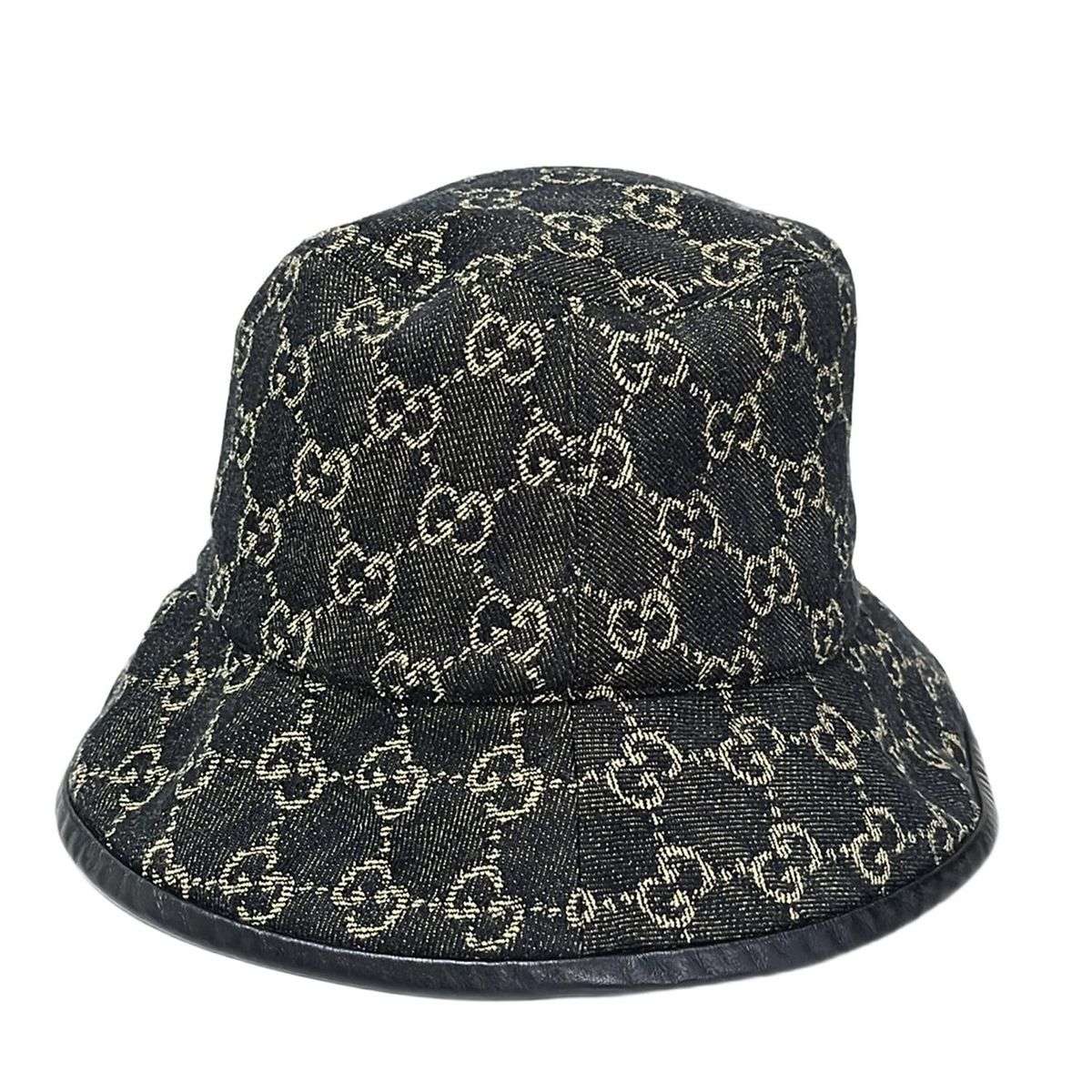 GUCCI グッチ 帽子 - 576371 ダークネイビー×ベージュ 帽子 その他 |GG柄 コットン レザー