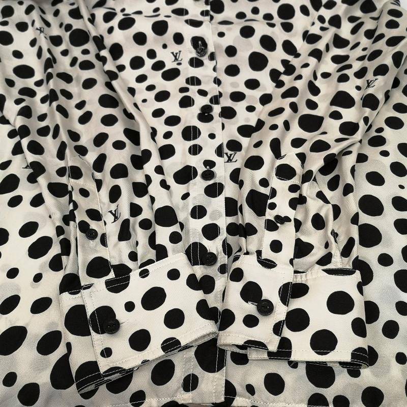極美品◎LOUIS VUITTON×Yayoi Kusama ルイヴィトン×草間彌生 23SS シルク100% インフィニティドット 長袖シャツ ホワイト ブラック 36 LOUIS VUITTON ルイヴィトン シャツ、ブラウス 長袖 草間彌生
