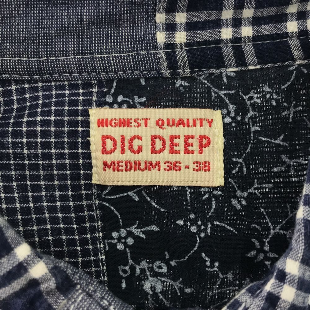 ディグディープ チェック 長袖 パッチワーク ボタンダウンシャツ M