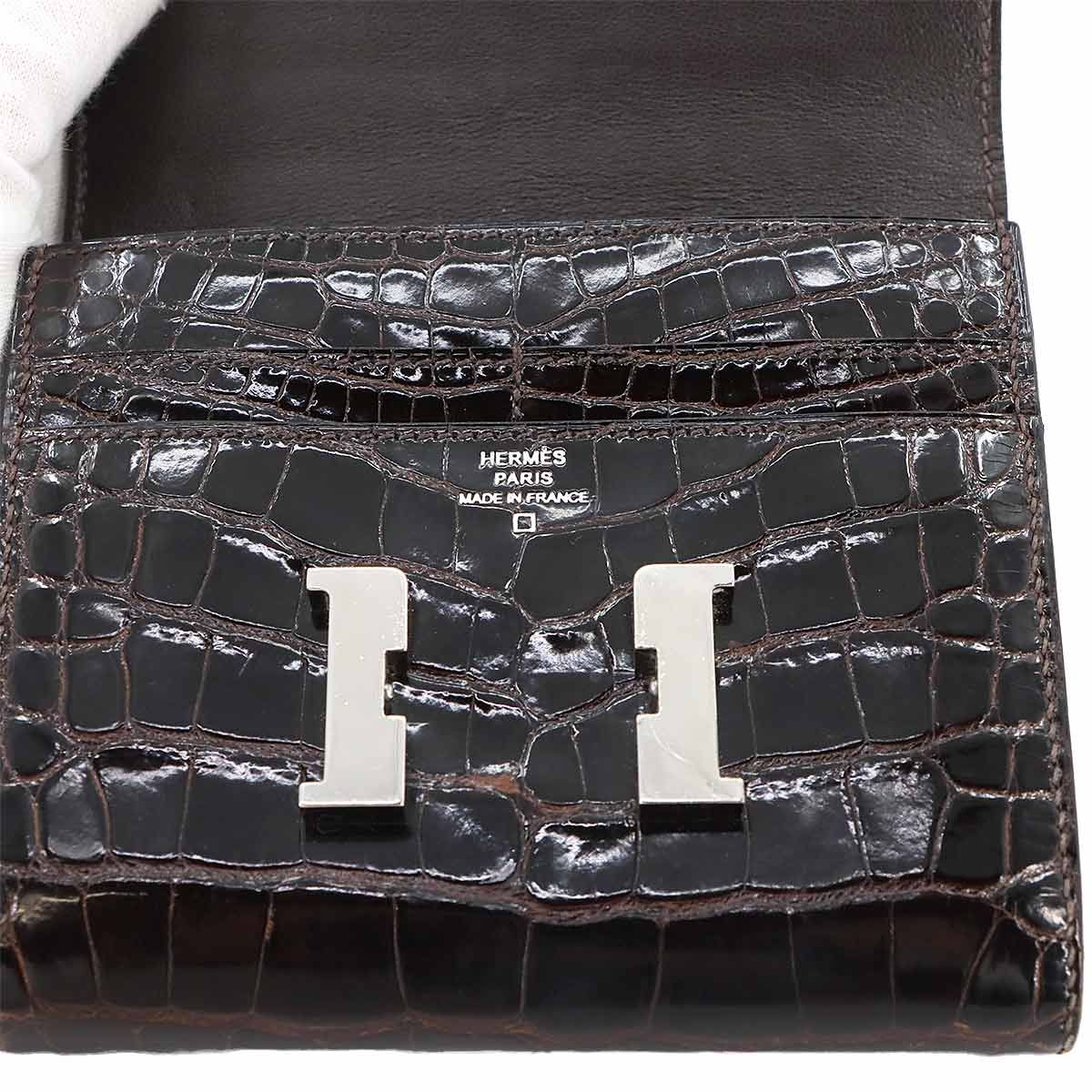 エルメス HERMES クロコダイル コンスタンス コンパクト 二つ折り 財布 