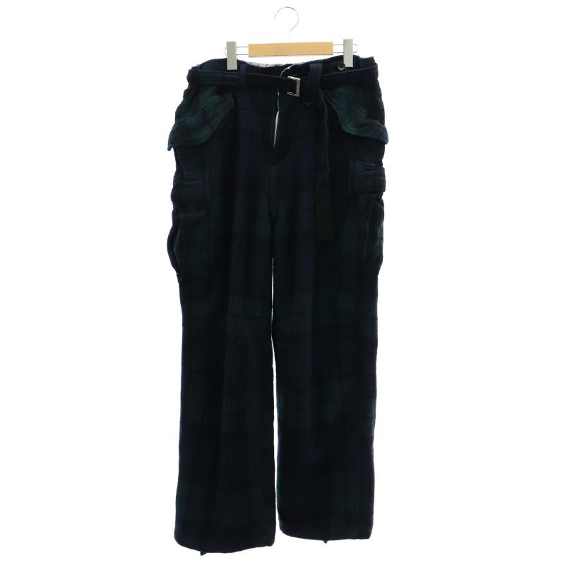 サカイ sacai 23AW チェック カーゴ パンツ ウール ジッパーフライ 