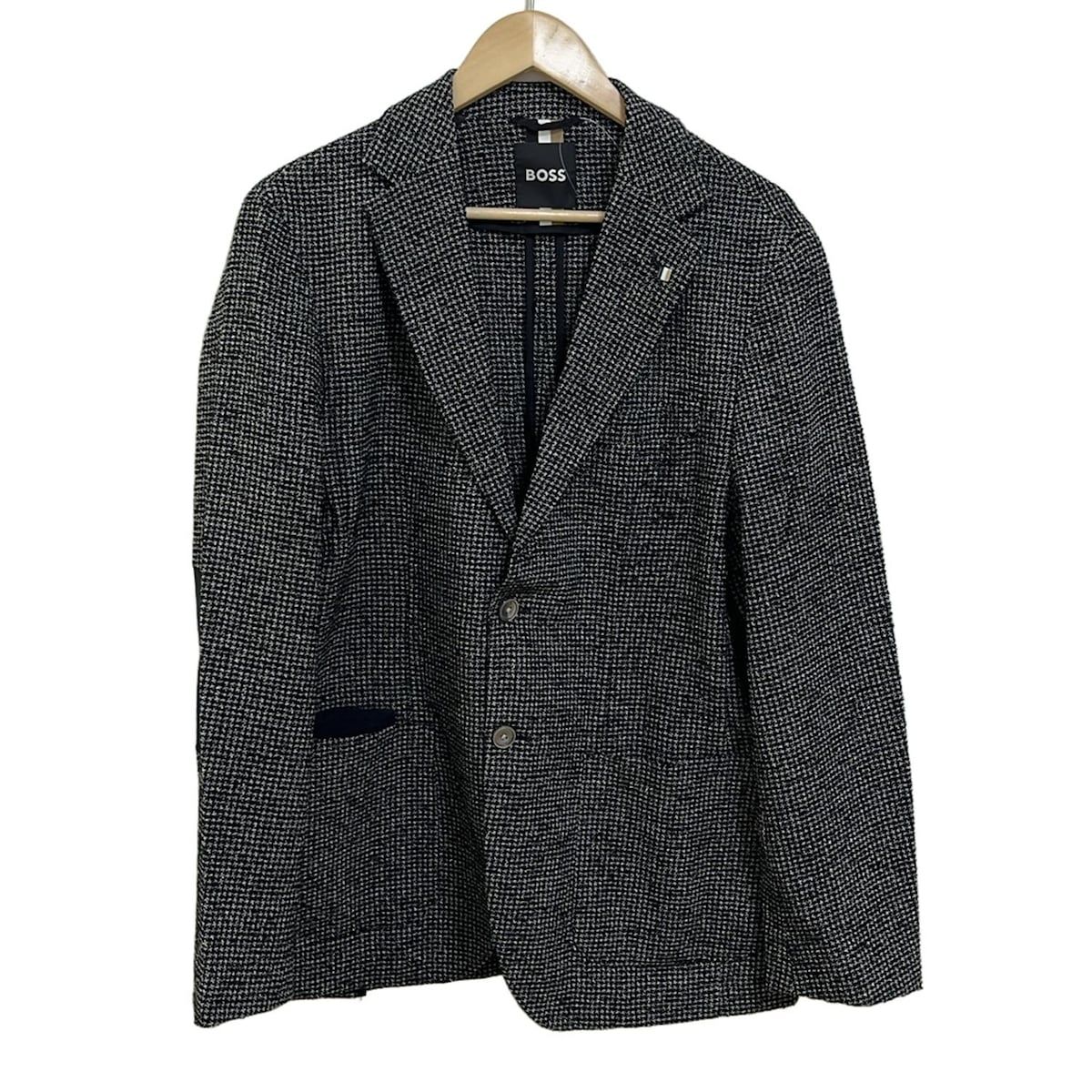 HUGOBOSS ヒューゴボス ジャケット サイズ38R メンズ - 黒×アイボリー 長袖|ツイード|チェック柄|秋|冬