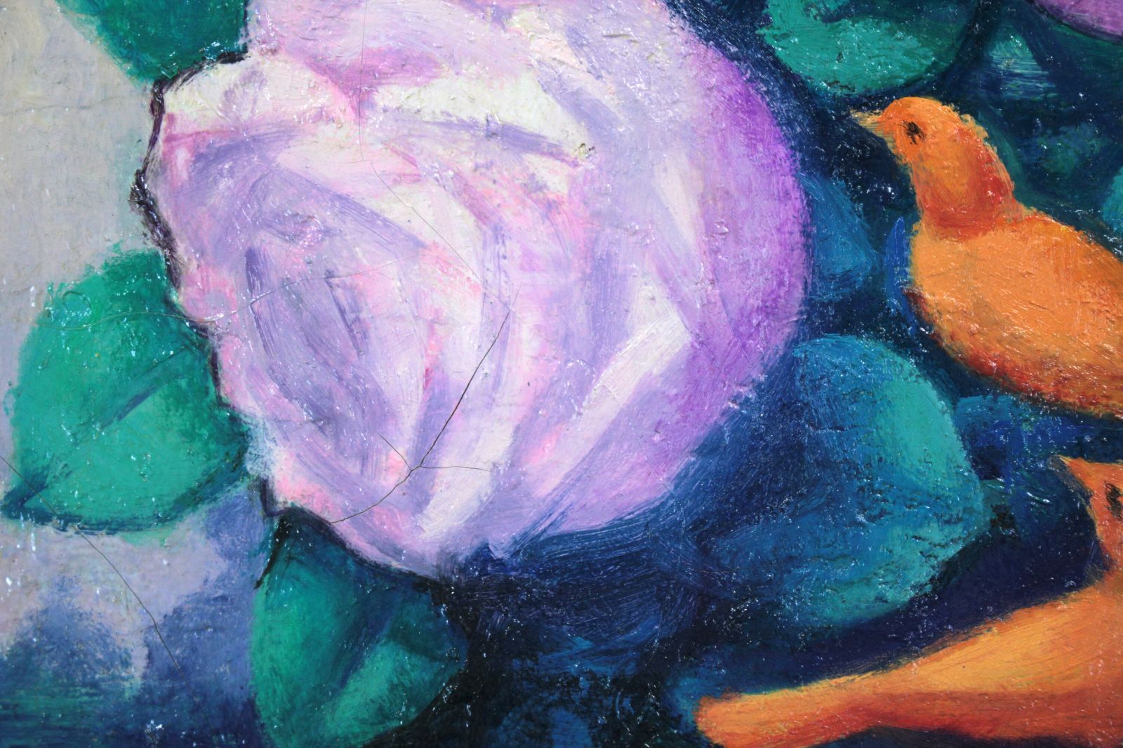 阿部乙人『花と鳥』油彩画【真作保証】 絵画