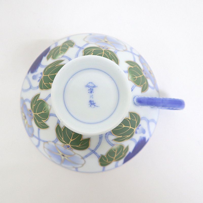 未使用品】深川製磁 染錦つる朝顔 紅茶碗皿 直径16cm 容量