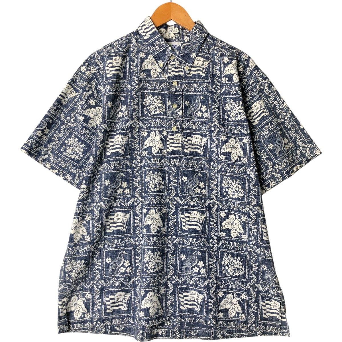 美品】L'ESSAGE タックスリーブシャツ 小花柄 ブラウス ネイビー系