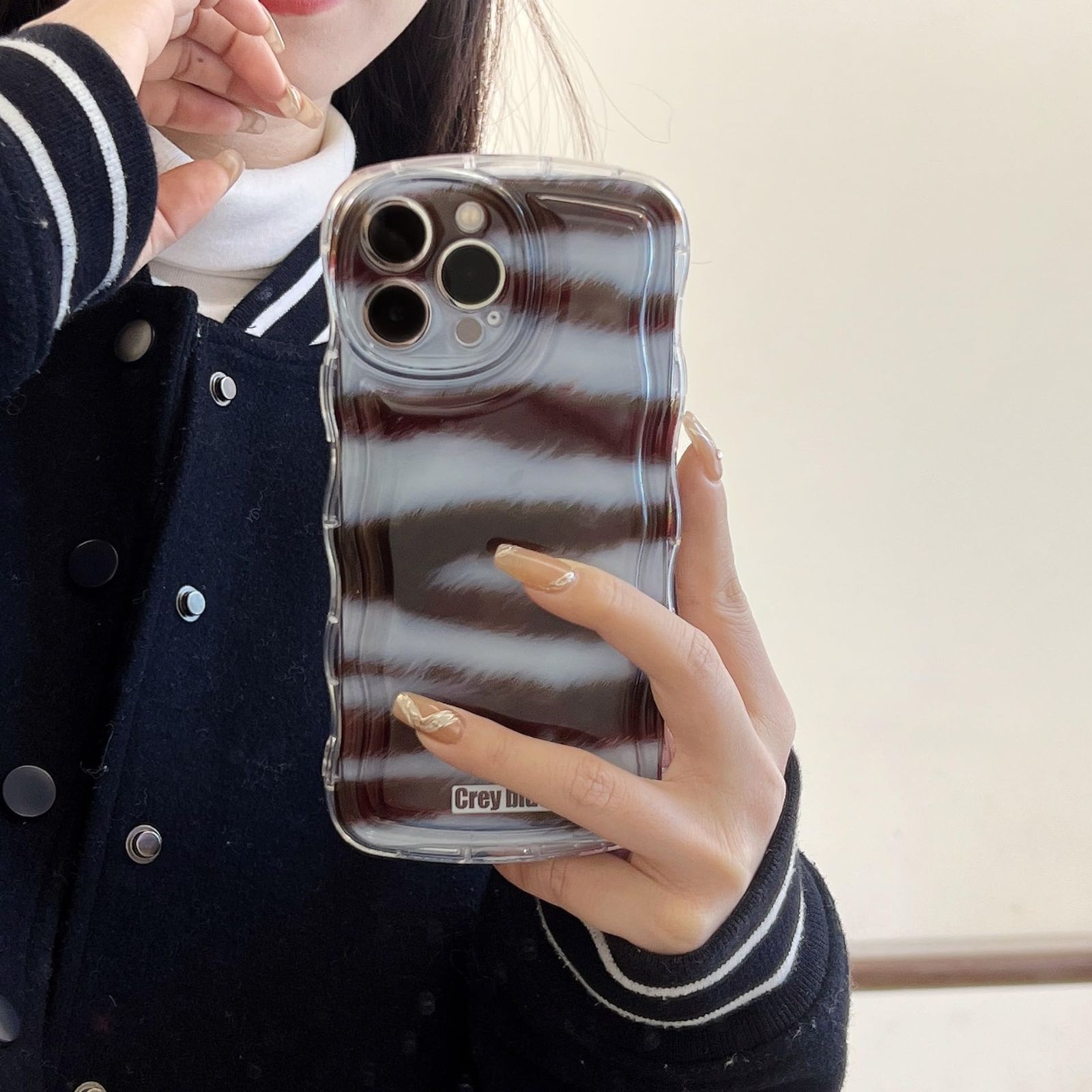 iphone 14Pro ケース グラーディション ブルー なみなみケース 韓国 かわいい いphoneケース 人気スマホケース 波型フレーム ウェーブ型 半クリア 滑り止め おしゃれ