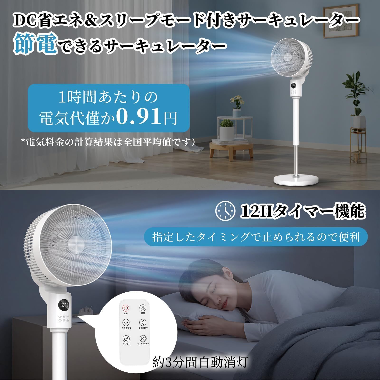 リビング扇風機 360度首振り マイナスイオン　スリープモード 6段階風量調節 リビング扇風機 DCモーター 360度首振り 【2025強化版 節電対策