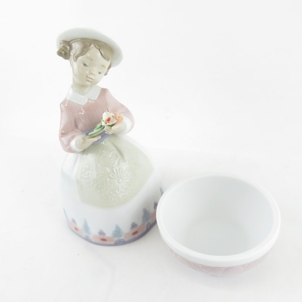 美品 LLADRO リヤドロ 6544「私の秘密」 TREASURES OF THE HEART 小物入れ 置物 陶器人形 SY9380S 