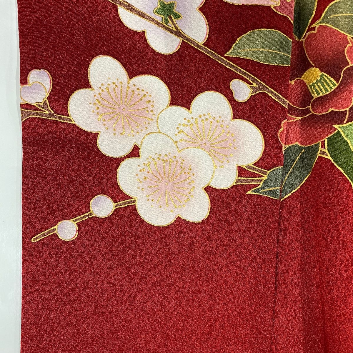 付下げ 秀品 枝梅 蝶 山吹茶色 袷 165.5cm 66cm M 正絹 【中古】