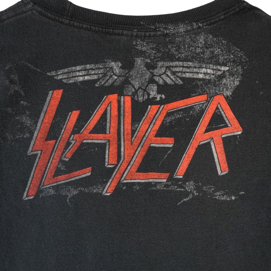 ヘインズHanesスレイヤーSLAYERメタルバンドTシャツバンTアーティストT両面プリント骸骨ブラック黒フェードvintageヴィンテージ40306