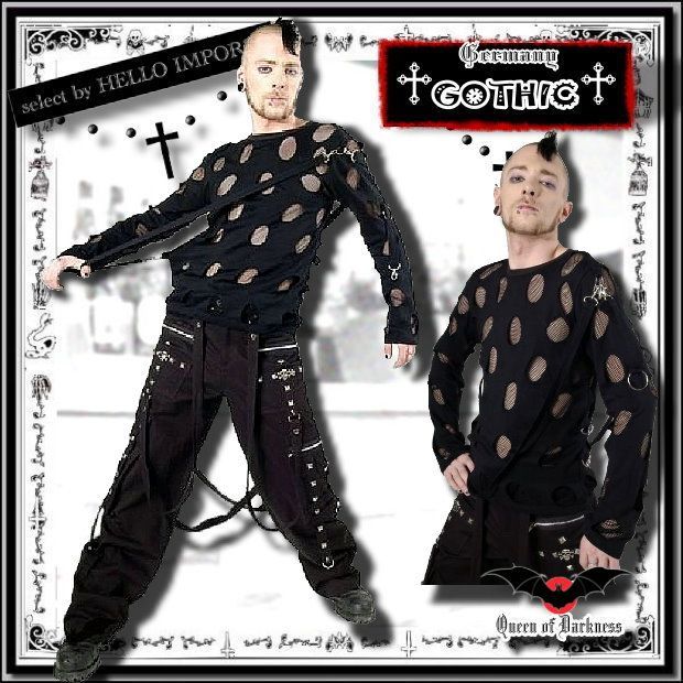 再無 ゴシック メンズ 長袖 ロンT 穴開き パンク 服 ファッション 黒 送料無料 |rfa168