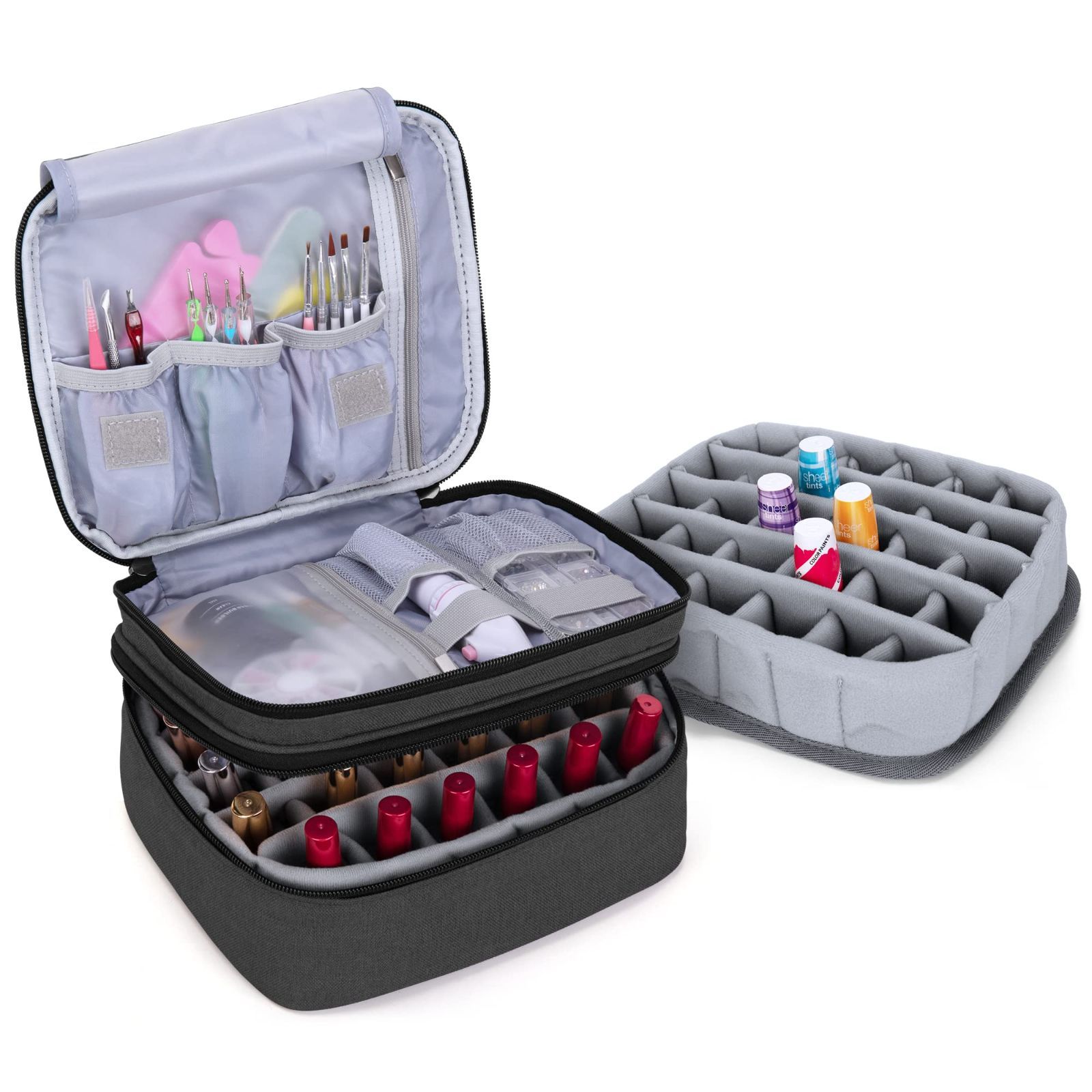 【特価商品】Luxja マニキュアケース ネイルカラー(15ml・30ボトル) ネイル道具 収納 整理 持ち運び(ケースのみの販売) 黒