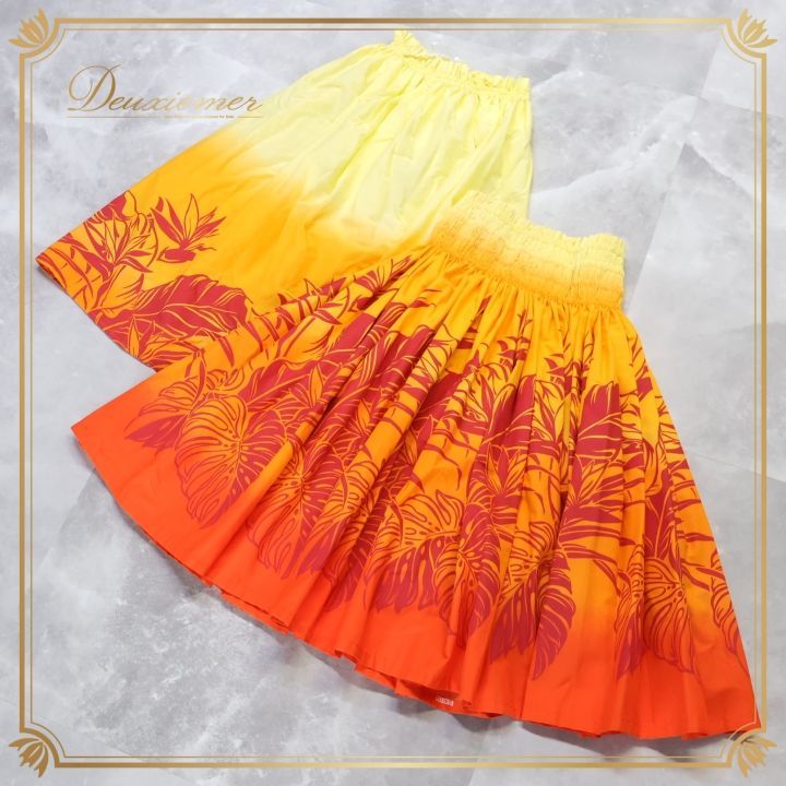 【美品 フラダンス衣装】スカート パウスカート 黒 黄緑 赤 オレンジ アロハ